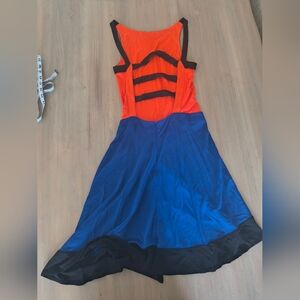 Vibrant Orange and Blue Dress With Black Trim